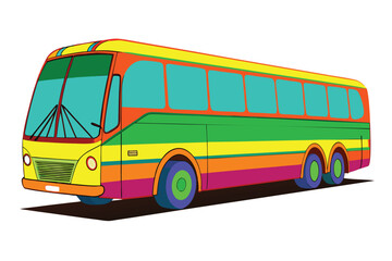 Colorful rainbow striped tourist coach bus travel transportation vehicle
