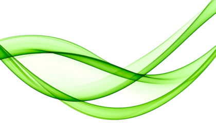Translucent green ribbons curving across a black background, creating an abstract design