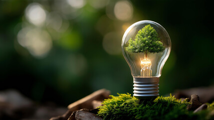 Circular economy concept with light bulb energy use CO2 emissions increase share reuse repair system materials recycling improvement growing tree icon defocused environmental