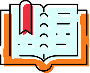 Open book with red bookmark icon showing reading education