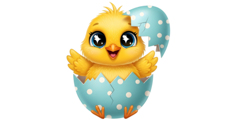 Cute baby chick hatching from an egg illustration isolated on transparent background