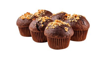 A row of chocolate muffins with nut