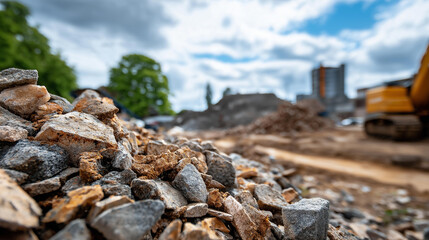 Obraz premium Reusable waste from old buildings construction demolition material recovery circular economy opportunity construction debris recycling sustainable resource management