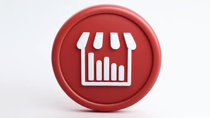 Red circle with shop icon and graph, representing business and sales.