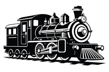 Vintage steam locomotive black and white illustration railroad train transportation retro classic engine © Creative Graphic Des