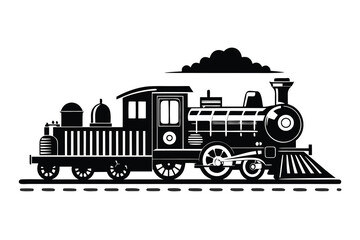 Vintage steam train locomotive black and white illustration railroad transportation retro travel journey © Creative Graphic Des