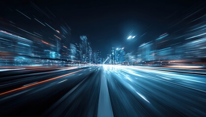 Enhanced Dynamics: Blue Glowing Air Flow Effect In Racing Cars At High Speeds On City Roads With Long Exposure.