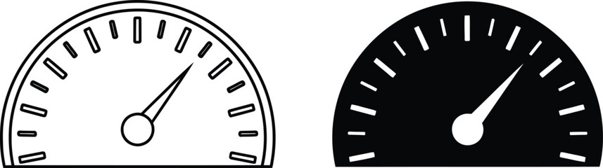 Line Art Speedometer Duo White Outline with Black Details and Black Silhouette Design