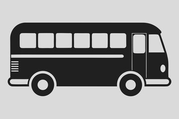 Black and white school bus icon side view simple design transportation vehicle travel journey commute pictogram