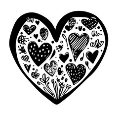 Simple cute doodle heart illustration in clean black line art, isolated on a white or transparent PNG background. Perfect for romantic designs, love themes, crafts, stickers, cards, and minimal