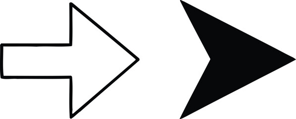 Two Arrows Pointing Right Outline Arrow with Thick Black Border and Solid Arrow
