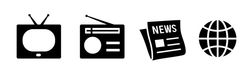 Mass media black icon. Vector flat icon set isolated on white background.