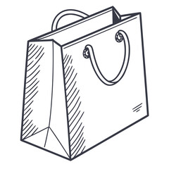 Illustration of a white shopping bag with white background.
