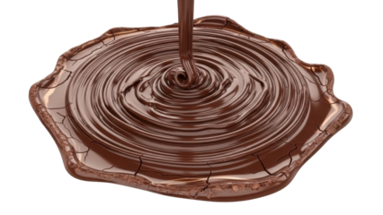 Close-up of flowing chocolate, creating a textured, swirling pattern on a surface.