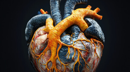 Human heart visual showing intricate glowing anatomical details and complex vascular structures, representing cardiology, advanced medical scanning, and vital health concepts
