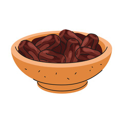 Dried dates fruit or Arabic food. Vector Mediterranean snack or middle east meal. Healthy wrinkled nutrition for dessert. Dish cooking or recipe symbol. Feast or festival gastronomy. Natural food.
