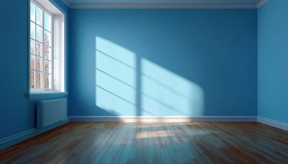 Fototapeta premium Illustration Of An Unoccupied Room Featuring A Vibrant Blue Wall: A 3d Visual Representation Of An Empty Space.