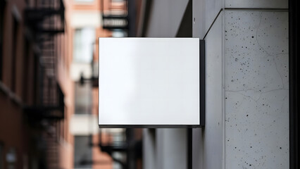 Blank sign on a brick building exterior in a city