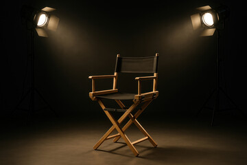 The director's chair under theatrical lighting.