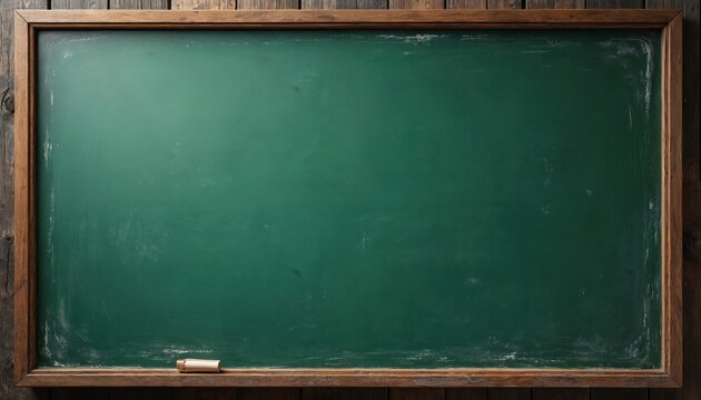 Blank green chalkboard with rustic wooden frame, single chalk piece. Dirty blackboard surface with erased chalk texture. School restaurant menu board with empty copyspace for text, message drawing. - Powered by Adobe