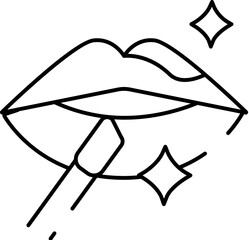 Applying lip gloss to shiny lips line art icon