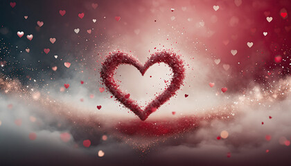 Luxurious Valentine's Day Background with Sparkling Red Heart in a Dreamy Landscape