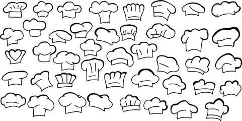 Assorted Chef Hat Doodles Black and White Collection
