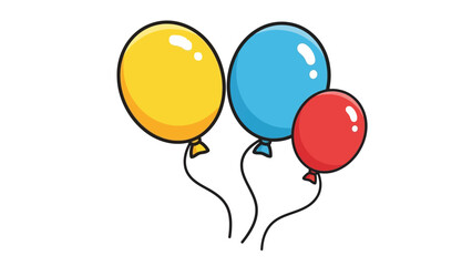 A vibrant illustration featuring three colorful balloons, yellow, blue, and red, floating together against a white background.