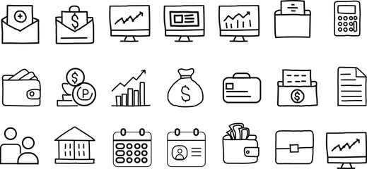 Business and Finance Icons Set Keywords: business, finance, money, wallet, coins, graph, chart