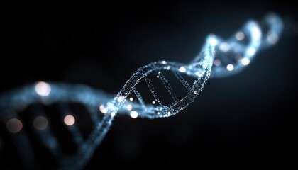 Glowing Dna Curve In The Dark: A Luminous Depiction Of The Unique Structure Of Genetic Material Shining In The Darkness.