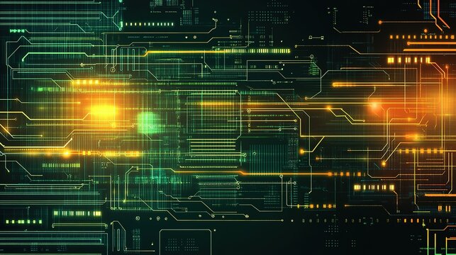 High - Tech Circuit Board Background with Glowing Neon Lines