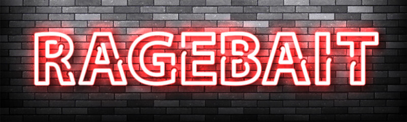 Vector neon sign of Ragebait text isolated on wall background.