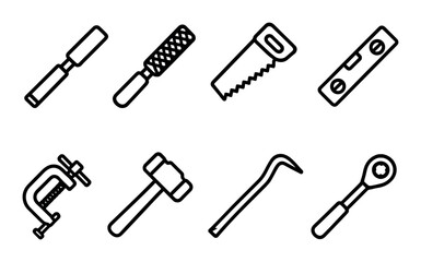 Naklejka premium Collection of various hand tools for carpentry and construction projects