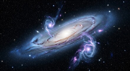 A stunning visualization of a swirling galaxy with cosmic dust and stars in deep space, showcasing the beauty of the universe