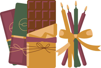 Chocolate bars and tied candles presented together thoughtful gift for a special occasion or personal indulgence