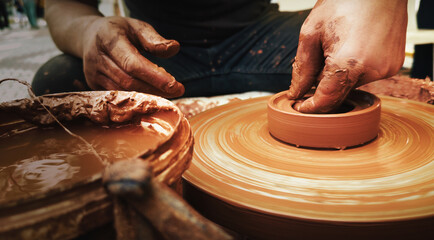 Working With Clay Pot in Ceramic Workshop