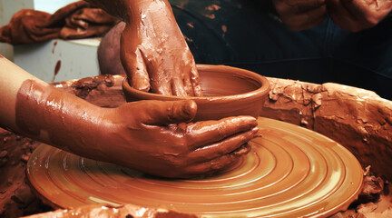 Working With Clay Pot in Ceramic Workshop
