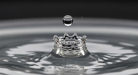 Macro photograph of a water drop creating ripples and a crown splash in clear liquid