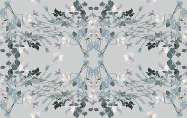 Flowers and leaves in vintage style, seamless pattern on pearl background
