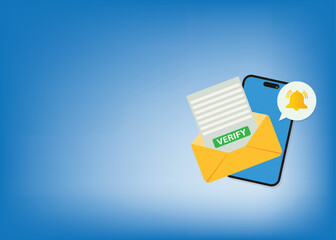  Mobile phone with a bell notification and verify mail. .Reminder on smartphone screen New message notification
