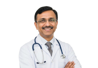 Fototapeta premium Smiling doctor wearing stethoscope isolated on transparent background