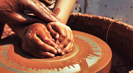 Working With Clay Pot in Ceramic Workshop