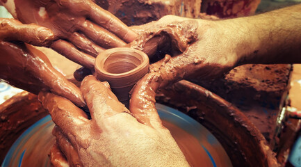 Working With Clay Pot in Ceramic Workshop