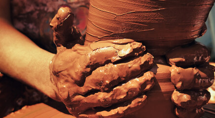 Working With Clay Pot in Ceramic Workshop