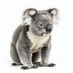 Naklejka premium Adorable koala sitting on a white background looking curious and cute a charming marsupial with soft grey fur