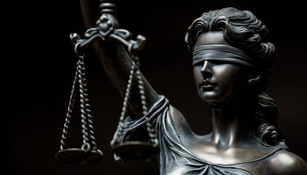 Roman Goddess Of Justice: The Statue Of Justice, Lady Justice, Or Iustitia/Justitia. Depiction Of The Embodiment Of Justice In Roman Mythology.
