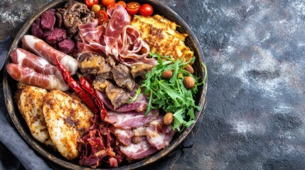 Delicious charcuterie board with assorted meats and accompaniments