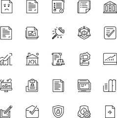 Compliance web icons in line style. Regulations, policy, legal document, quality control, responsibility, law.
