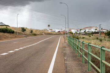 Avenida de Extremadura - paved road entering Lobon, province of Badajoz, Extremadura, Spain