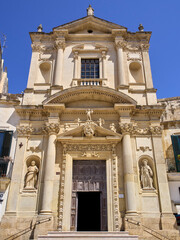 Facade of the Church of Saint Mary of Grace, Chiesa di Santa Maria della Grazia in Italian. Piazza Sant'Oronzo, Lecce, Salento, Apulia, Puglia, Italy, Europe